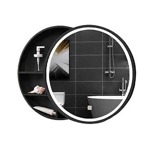 Runder LED-Medikamentenschrank mit rundem Spiegel, Wandmontage, Badezimmer-Aufbewahrung, 70 cm, schwarzer Waschtisch für Schlafzimmer, Wohnzimmer, Badezimmer und Eingangsbereich Runder LED-Medikamentenschrank mit rundem Spiegel, Wandmontage, Badezimmer-Aufbewahrung, 70 cm, schwarzer Waschtisch für Schlafzimmer, Wohnzimmer, Badezimmer und Eingangsbereich von Generisch