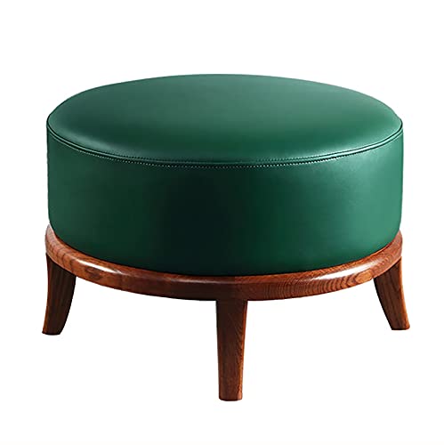 Runder Leder-Fußhocker mit Massivholzbeinen, hochwertiger moderner Akzentsitz für Wohnzimmer, Multifunktions-Ottomane, Fußstütze, Sofa-Hocker von Generisch