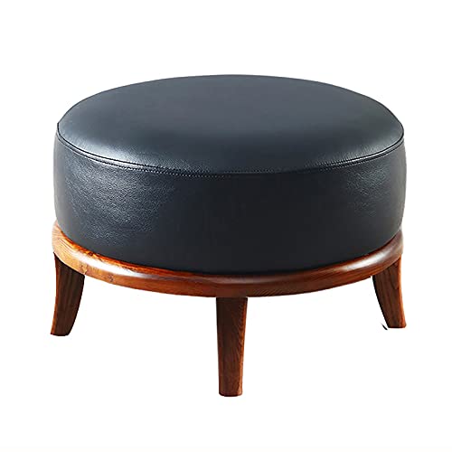 Runder Leder-Fußhocker mit Massivholzbeinen, hochwertiger moderner Akzentsitz für Wohnzimmer, Sofa, Multifunktions-Ottoman-Fußstütze von Generisch