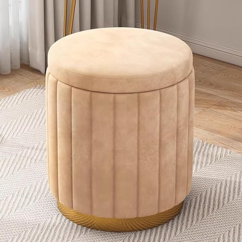 Runder Ottomane aus Samt – gepolsterte Fußstütze mit abnehmbarem Deckel und goldfarbenem Metallfuß für Wohnzimmer, Schlafzimmer oder Wohnheim von Generisch