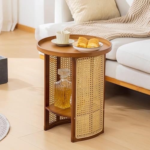 Runder Rattan-Beistelltisch, Bambus-Akzenttisch für Wohnzimmer, 2-stöckiger Sofa-Beistelltisch, Nachttisch für Balkon, moderner Couchtisch, stilvolle Wohnkultur Runder Rattan-Beistelltisch, Bambus-Akzenttisch für Wohnzimmer, 2-stöckiger Sofa-Beistelltisch, Nachttisch für Balkon, moderner Couchtisch, stilvolle Wohnkultur von Generisch