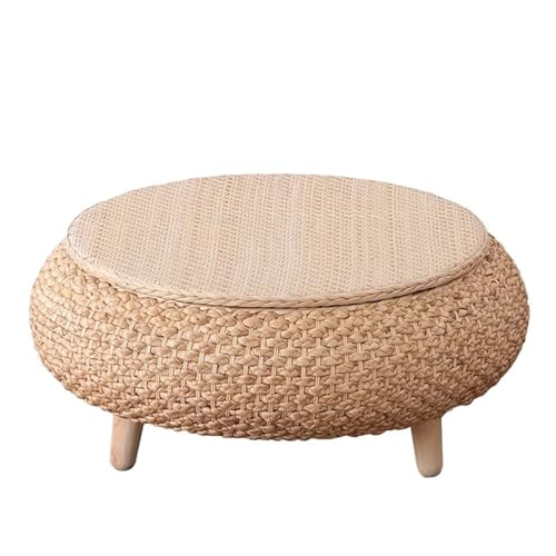 Runder Rattan-Couchtisch mit Stauraum, handgefertigter Beistelltisch im Vintage-Stil, für Wohnzimmer, Balkon und Cafés (50 x 25 cm) von Generisch