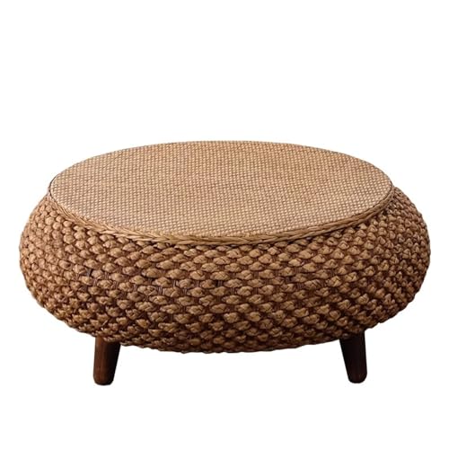 Runder Rattan-Couchtisch mit Stauraum, handgefertigter Beistelltisch im Vintage-Stil, für Wohnzimmer, Balkon und Cafés (50 x 25 cm) von Generisch