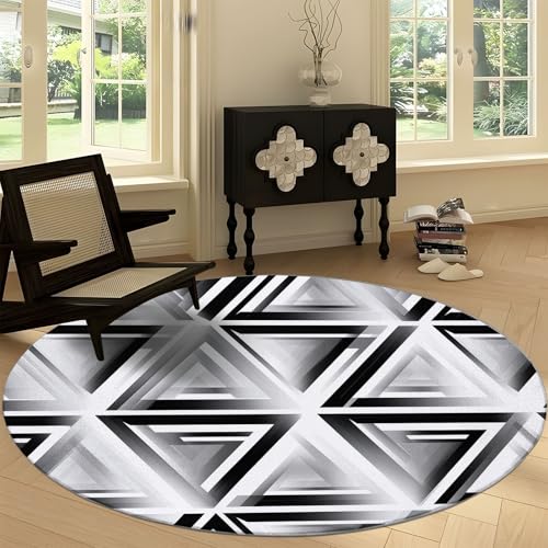 Runder Rutschfester Teppich 100 cm, Psychedelisch Geometrisch Dreiecke Waschbarer Runder Teppich - Weicher Elegantes Design Läufer für Küche Waschraum Wohnzimmer Esszimmer von Generisch