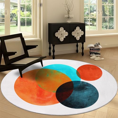 Runder Rutschfester Teppich 120 cm, Geometrisch Überlappende Kreise Waschbarer Runder Teppich - Weicher Abstrakte Kunst Läufer für Küche Waschraum Wohnzimmer Esszimmer Runder Rutschfester Teppich 120 cm, Geometrisch Überlappende Kreise Waschbarer Runder Teppich - Weicher Abstrakte Kunst Läufer für Küche Waschraum Wohnzimmer Esszimmer von Generisch