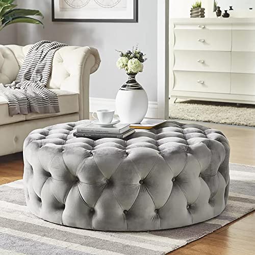 Runder Samt Pouf - Elegante gesteppte Fußstütze für Wohnzimmer oder Schlafzimmer - Hochwertige Bettbank - Stilvoller Wohndekor-Akzent von Generisch