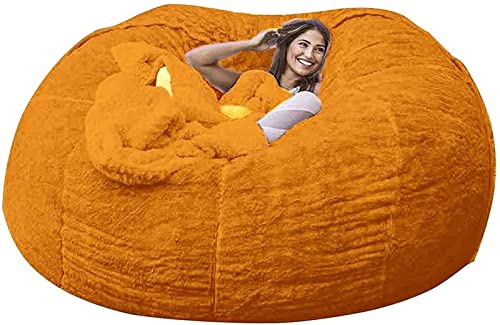 Runder Stretch-Sitzsack-Bezug für drinnen und draußen, für Erwachsene und Kinder, 150 x 75 cm, Orange / Gelb von Generisch