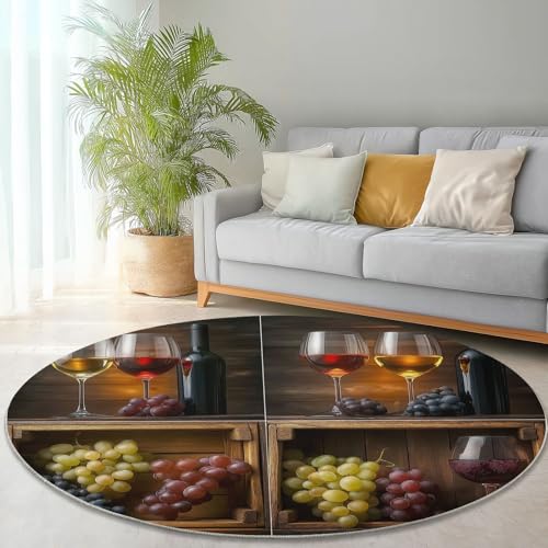 Runder Teppich 120 x 120 cm, Modern Trauben Weinglas Waschbar Rutschfest Runde Teppiche, DunkelBraunes langlebig kein Ausfallen Teppich für Eingangsbereich Wohnzimmer Schlafzimmer Küche Bodenmatte Runder Teppich 120 x 120 cm, Modern Trauben Weinglas Waschbar Rutschfest Runde Teppiche, DunkelBraunes langlebig kein Ausfallen Teppich für Eingangsbereich Wohnzimmer Schlafzimmer Küche Bodenmatte von Generisch