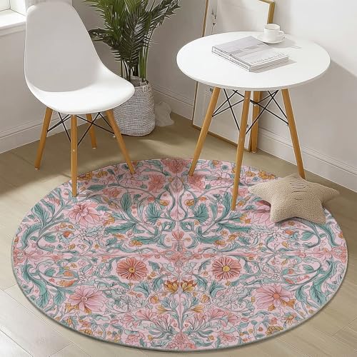Runder Teppich Bohemian Ästhetisch Blumen Thema Waschbar rutschfest Runder Teppich 180 cm für Schlafzimmer Wohnzimmer Esszimmer Innen Dekorative, Kurzflor Flanell Teppiche Hellrosa Runder Teppich Bohemian Ästhetisch Blumen Thema Waschbar rutschfest Runder Teppich 180 cm für Schlafzimmer Wohnzimmer Esszimmer Innen Dekorative, Kurzflor Flanell Teppiche Hellrosa von Generisch
