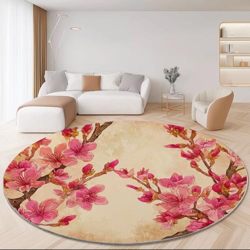Runder Teppich Orientalisch Chinesische Malerei Floral Thema Waschbar rutschfest Runder Teppich 160 cm für Schlafzimmer Wohnzimmer Esszimmer Innen Dekorative, Kurzflor Flanell Teppiche Rosa Braunes Runder Teppich Orientalisch Chinesische Malerei Floral Thema Waschbar rutschfest Runder Teppich 160 cm für Schlafzimmer Wohnzimmer Esszimmer Innen Dekorative, Kurzflor Flanell Teppiche Rosa Braunes von Generisch