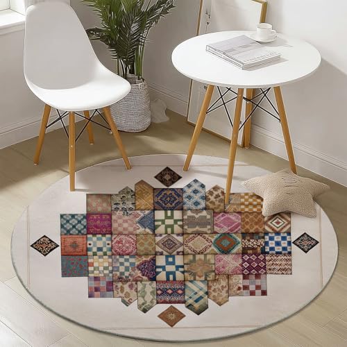 Runder Teppich Traditionell Geometrisches Persische Kunst Thema Waschbar rutschfest Runder Teppich 150 cm für Schlafzimmer Wohnzimmer Esszimmer Innen Dekorative, Kurzflor Flanell Teppiche Khaki von Generisch