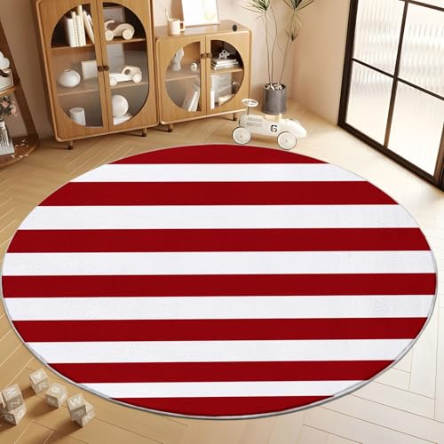 Runder Teppich Wohnzimmer Geometrische Rot-Weiße Streifen 120 cm Flanel Runder Teppich, für Küche Esszimmer und Schlafzimmer Fußmatte Kurzflor Runde Teppiche Extra Weich Pflegeleicht Runder Teppich Wohnzimmer Geometrische Rot-Weiße Streifen 120 cm Flanel Runder Teppich, für Küche Esszimmer und Schlafzimmer Fußmatte Kurzflor Runde Teppiche Extra Weich Pflegeleicht von Generisch