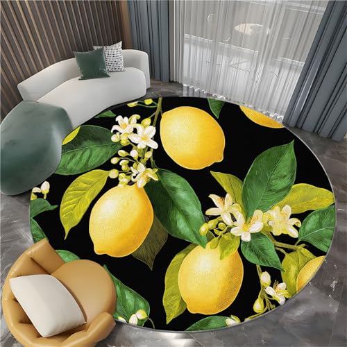 Runder Teppich Wohnzimmer Handgezeichnete Zitronen Mit Blättern 80 cm Flanel Runder Teppich, für Küche Esszimmer und Schlafzimmer Fußmatte Schwarz Kurzflor Runde Teppiche Extra Weich Pflegeleicht Runder Teppich Wohnzimmer Handgezeichnete Zitronen Mit Blättern 80 cm Flanel Runder Teppich, für Küche Esszimmer und Schlafzimmer Fußmatte Schwarz Kurzflor Runde Teppiche Extra Weich Pflegeleicht von Generisch