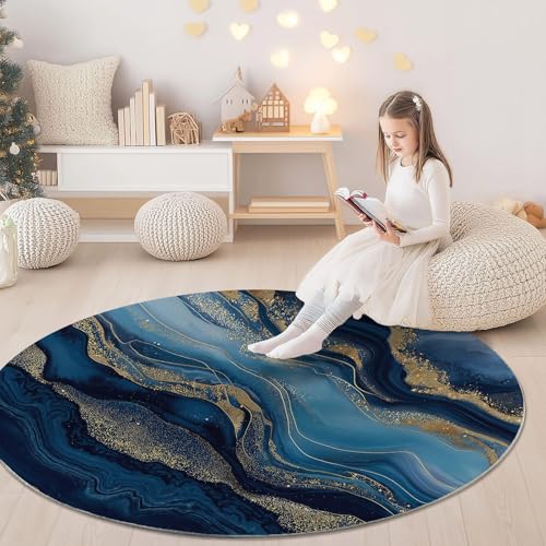 Runder Teppich mit Abstrakt Künstlerisch Marmorlinien Drucken, Blau Flanell Weich Fußmatte für Schlafzimmer Kinderzimmer Küche, Ø 60 cm Rund Teppiche Mit Anti-Rutsch Unterseite Runder Teppich mit Abstrakt Künstlerisch Marmorlinien Drucken, Blau Flanell Weich Fußmatte für Schlafzimmer Kinderzimmer Küche, Ø 60 cm Rund Teppiche Mit Anti-Rutsch Unterseite von Generisch