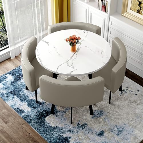 Runder Tisch und Stuhl Set - 1 Tisch und 4 Stühle, platzsparendes Design, einfach zu montieren, ideal für Büro Empfang oder Küche Esszimmer Möbel von Generisch