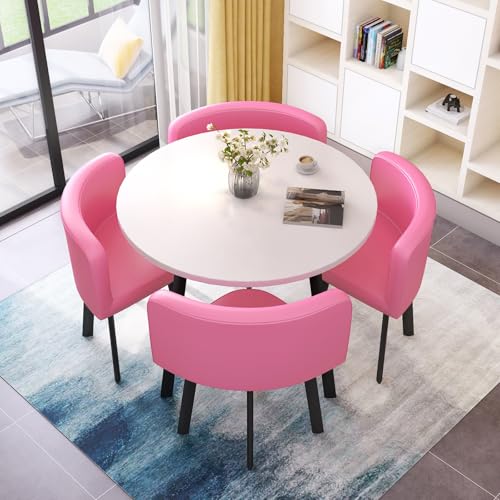 Runder Tisch und Stuhl Set - Platzsparende Esszimmermöbel, 1 Tisch und 4 Stühle für Büro Empfang und Lounge, einfach zu montieren von Generisch
