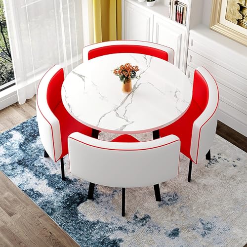 Runder Tisch und Stuhl Set - Platzsparende Esszimmermöbel, 1 Tisch und 4 Stühle für Büro Empfang und Lounge, einfach zu montieren von Generisch