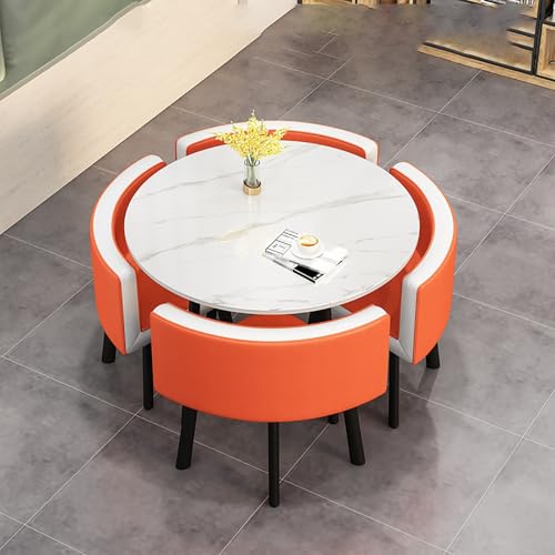 Runder Tisch und Stuhl Set - Platzsparende Esszimmermöbel, 1 Tisch und 4 Stühle für Büro Empfang und Lounge, einfach zu montieren von Generisch