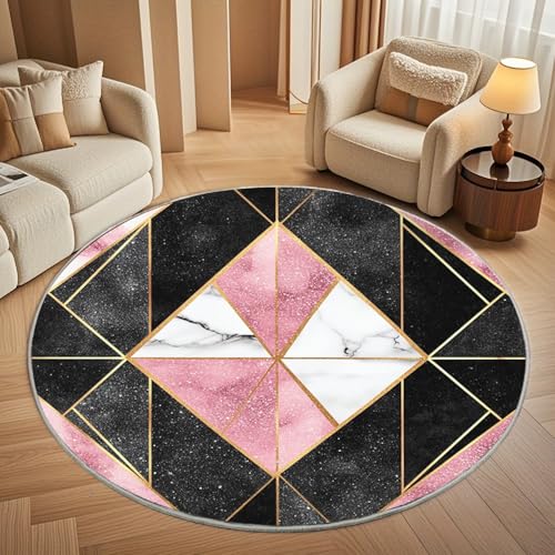 Runder Waschbar rutschfest Teppiche Geometrische Marmorillustration Teppich Rund 80cm Rosa Schwarz Kurzflor Weicher Fußmatten fürs Wohnzimmer, Kinderzimmer, Schlafzimmer und die Küche Runder Waschbar rutschfest Teppiche Geometrische Marmorillustration Teppich Rund 80cm Rosa Schwarz Kurzflor Weicher Fußmatten fürs Wohnzimmer, Kinderzimmer, Schlafzimmer und die Küche von Generisch