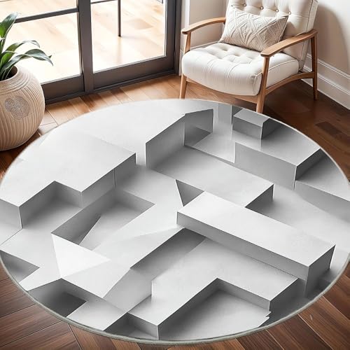 Runder Waschbar rutschfest Teppiche KüNstlerisches Geometrisches Design Teppich Rund 100cm Cremefarben Kurzflor Weicher Fußmatten fürs Wohnzimmer, Kinderzimmer, Schlafzimmer und die Küche von Generisch