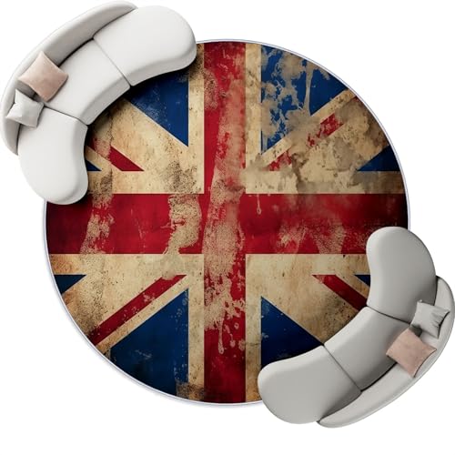 Runder Wohnzimmer Teppich 150 cm, Indoor Rutschfester Retro Britische Flagge Maschinenwaschbar Teppiche für Kinder & Haustiere - Bunt Faltbarer Nicht haarender Teppich Runder Wohnzimmer Teppich 150 cm, Indoor Rutschfester Retro Britische Flagge Maschinenwaschbar Teppiche für Kinder & Haustiere - Bunt Faltbarer Nicht haarender Teppich von Generisch