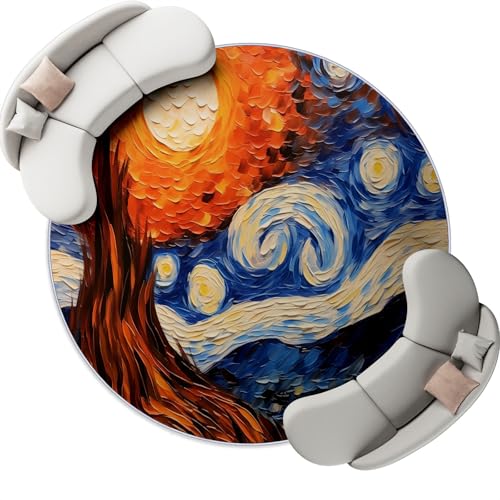 Runder Wohnzimmer Teppich 180 x 180 cm, Indoor Rutschfester Abstrakt Sternenhimmel Wirbel Ölgemälde Maschinenwaschbar Teppiche für Kinder & Haustiere - Bunt Faltbarer Nicht haarender Teppich Runder Wohnzimmer Teppich 180 x 180 cm, Indoor Rutschfester Abstrakt Sternenhimmel Wirbel Ölgemälde Maschinenwaschbar Teppiche für Kinder & Haustiere - Bunt Faltbarer Nicht haarender Teppich von Generisch