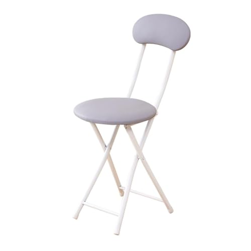 Runder gepolsterter Klappstuhl, tragbar, faltbarer Hocker, Zuhause, Esszimmerstuhl mit Rückenlehne, kleiner zusammenklappbarer Barhocker, Kunstleder, Küchenhocker für Café, Camping, Grillen (Grau) von Generisch