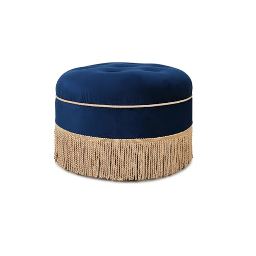 Runder gepolsterter Ottomane Couchtisch, getuftete Fußstütze mit Fransenquaste, Samt Sitzkissen für Wohnzimmer und Schlafzimmer Runder gepolsterter Ottomane Couchtisch, getuftete Fußstütze mit Fransenquaste, Samt Sitzkissen für Wohnzimmer und Schlafzimmer von Generisch