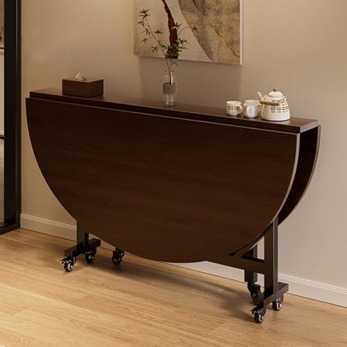 Runder klappbarer Esstisch für kleine Räume, ausziehbar 99,1 cm - 160 cm mit Rollen, platzsparender Küchentisch, multifunktionaler Esszimmer- und Heimbüro-Möbel (Braun) von Generisch