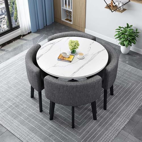 Runder quadratischer Esstisch Set mit 4 Stühlen – Moderner Küchen-Esstisch für kleine Räume, perfekt für Balkon & Konferenzraum – 90 cm kompaktes Design von Generisch