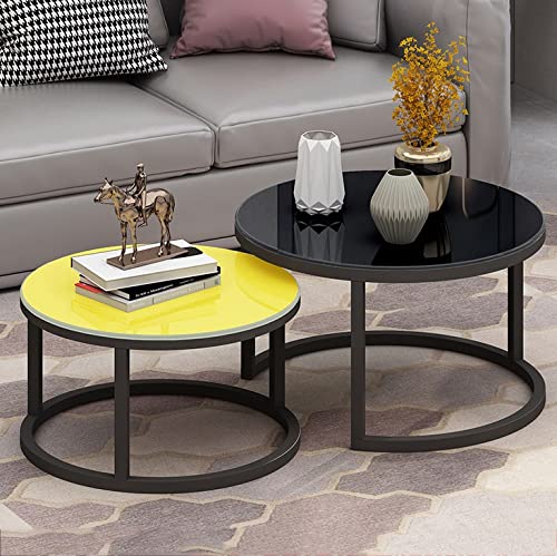 Rundes Couchtisch-Set mit gehärteten Glasplatten und Metallbeinen, ideal für Wohnzimmer, Balkon oder Büro, einfache Montage und platzsparendes Design für kleine Räume. von Generisch