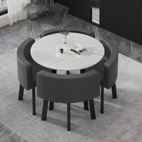 Rundes Esstisch-Set für 4 Personen, moderner platzsparender Couchtisch und Stühle für Esszimmer, Büro, Konferenzraum, stilvolles schwarz-graues Design für Zuhause und Arbeitsplatz von Generisch
