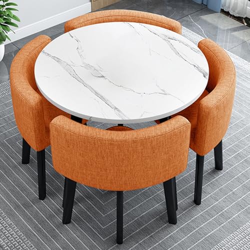 Rundes Esstisch-Set für 4 Personen – Konferenztisch und Stuhl aus Kunstmarmor für Zuhause, Garten, Restaurant – stilvolle Frühstücksbar 70 cm – eleganter Verhandlungstisch in Orange Rundes Esstisch-Set für 4 Personen – Konferenztisch und Stuhl aus Kunstmarmor für Zuhause, Garten, Restaurant – stilvolle Frühstücksbar 70 cm – eleganter Verhandlungstisch in Orange von Generisch