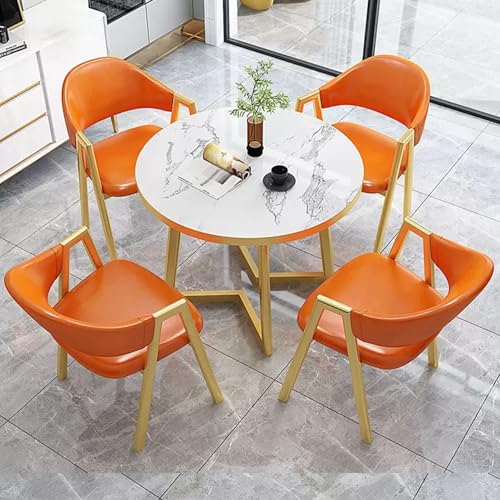 Rundes Esstisch-Set mit 4 Lederstühlen für kleines Büro, Empfangsraum, Küche, stilvolle Möbel für Familienwohnung, Orange (80 cm) von Generisch
