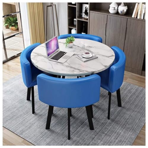 Rundes Esstisch-Set mit 4 Stühlen, kleine Bürokonferenzraum-Tische und Stühle für moderne Freizeit-Esszimmermöbel (Farbe: Blau, Größe: 80 cm) von Generisch