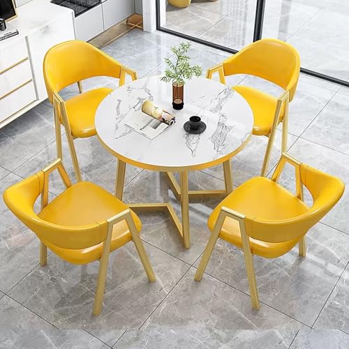 Rundes Esstisch-Set mit 4 Stühlen aus PU-Leder für kleinen Konferenzraum, Gelb, 80 cm Rundes Esstisch-Set mit 4 Stühlen aus PU-Leder für kleinen Konferenzraum, Gelb, 80 cm von Generisch