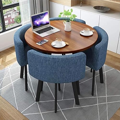 Rundes Esstisch-Set mit 4 Stühlen – kleine Bürokonferenzraum-Tische und Stühle für moderne Freizeit-Esszimmermöbel (Farbe: Blau) von Generisch