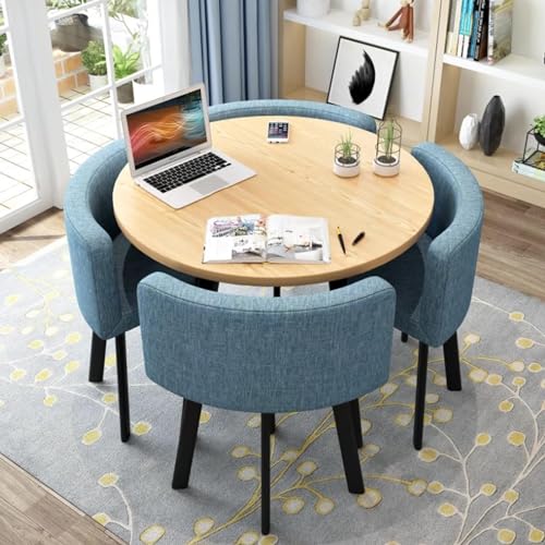 Rundes Esstisch-Set mit 4 Stühlen – kleine Bürokonferenzraum-Tische und Stühle für moderne Freizeit-Esszimmermöbel (Farbe: Blau a) von Generisch