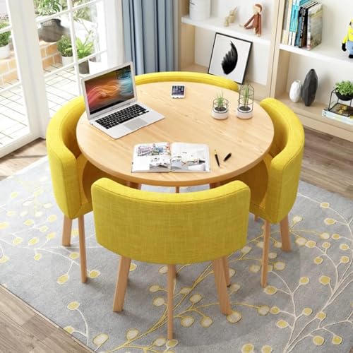 Rundes Esstisch-Set mit 4 Stühlen – kleine Bürokonferenzraum-Tische und Stühle für moderne Freizeit-Esszimmermöbel (Farbe: Gelb a) von Generisch