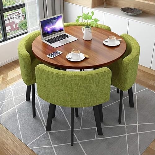 Rundes Esstisch-Set mit 4 Stühlen – kleine Bürokonferenzraum-Tische und Stühle für moderne Freizeit-Esszimmermöbel (Farbe: Grün) von Generisch
