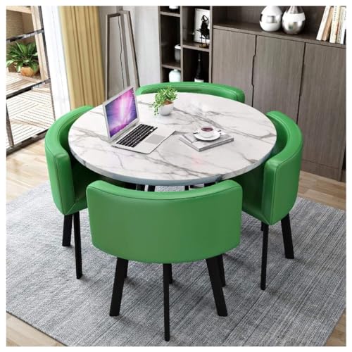 Rundes Esstisch-Set mit 4 Stühlen – kleine Bürokonferenzraum-Tische und Stühle für moderne Freizeit-Esszimmermöbel (Farbe: Grün, Größe: 80 cm) von Generisch