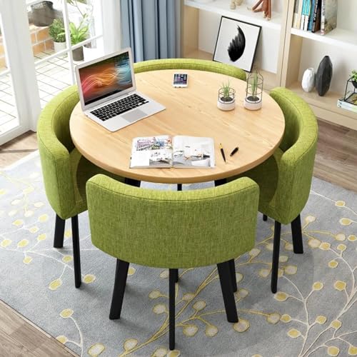 Rundes Esstisch-Set mit 4 Stühlen – kleine Bürokonferenzraum-Tische und Stühle für moderne Freizeit-Esszimmermöbel (Farbe: Grün a) von Generisch
