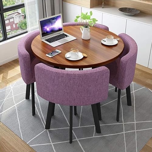 Rundes Esstisch-Set mit 4 Stühlen – kleine Bürokonferenzraum-Tische und Stühle für moderne Freizeit-Esszimmermöbel (Farbe: Lila) von Generisch