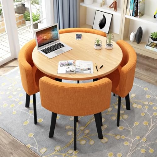 Rundes Esstisch-Set mit 4 Stühlen – kleine Bürokonferenzraum-Tische und Stühle für moderne Freizeit-Esszimmermöbel (Farbe: Orange) von Generisch