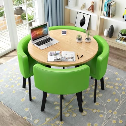 Rundes Esstisch-Set mit 4 Stühlen – kleine Bürokonferenzraum-Tische und Stühle für moderne Freizeit-Esszimmermöbel (Farbe: PU-Grün) von Generisch
