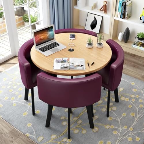 Rundes Esstisch-Set mit 4 Stühlen – kleine Bürokonferenzraum-Tische und Stühle für moderne Freizeit-Esszimmermöbel (Farbe: PU-Lila) von Generisch
