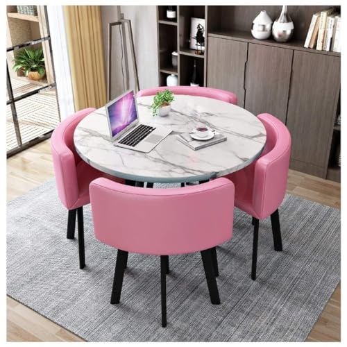 Rundes Esstisch-Set mit 4 Stühlen – kleine Bürokonferenzraum-Tische und Stühle für moderne Freizeit-Esszimmermöbel (Farbe: Rosa, Größe: 80 cm) von Generisch