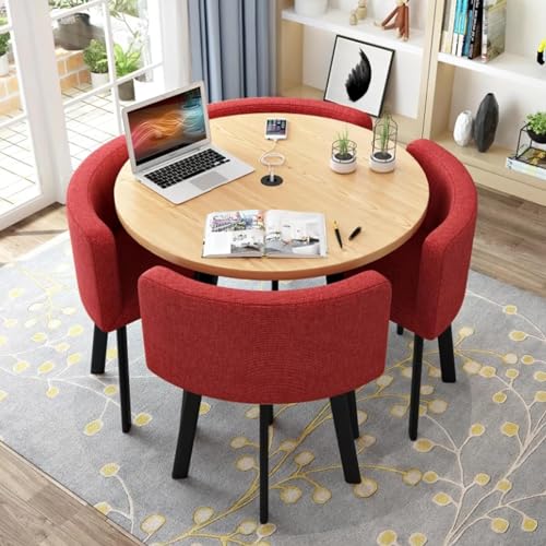 Rundes Esstisch-Set mit 4 Stühlen – kleine Bürokonferenzraum-Tische und Stühle für moderne Freizeit-Esszimmermöbel (Farbe: Rot) von Generisch