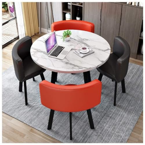 Rundes Esstisch-Set mit 4 Stühlen – kleine Bürokonferenzraum-Tische und Stühle für moderne Freizeit-Esszimmermöbel (Farbe: Rot + Schwarz, Größe: 80 cm) von Generisch