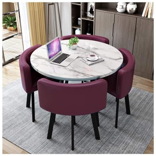 Rundes Esstisch-Set mit 4 Stühlen – kleine Bürokonferenzraum-Tische und Stühle für moderne Freizeit-Esszimmermöbel (Farbe: lila, Größe: 80 cm) von Generisch